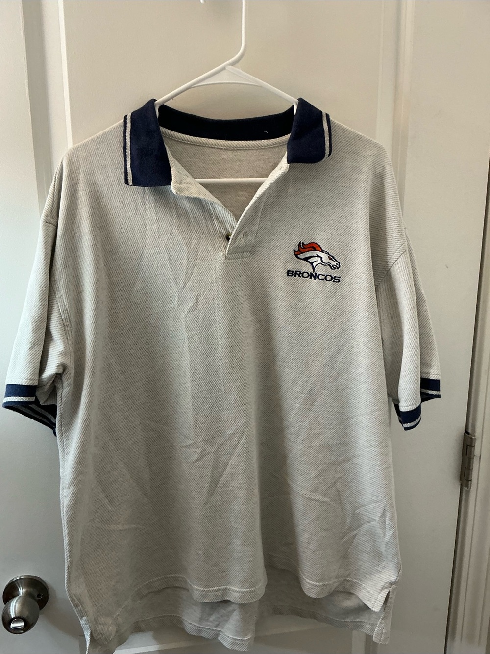 Vintage Denver Broncos Polo Shirt  Embroidered Logo Gray Blue Mens L